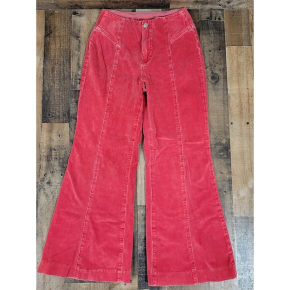 Free People Retro Hippie Soft Curvy Low Rise Corduroy Red Flare‎ Pants Womens 27 - Picture 1 of 16